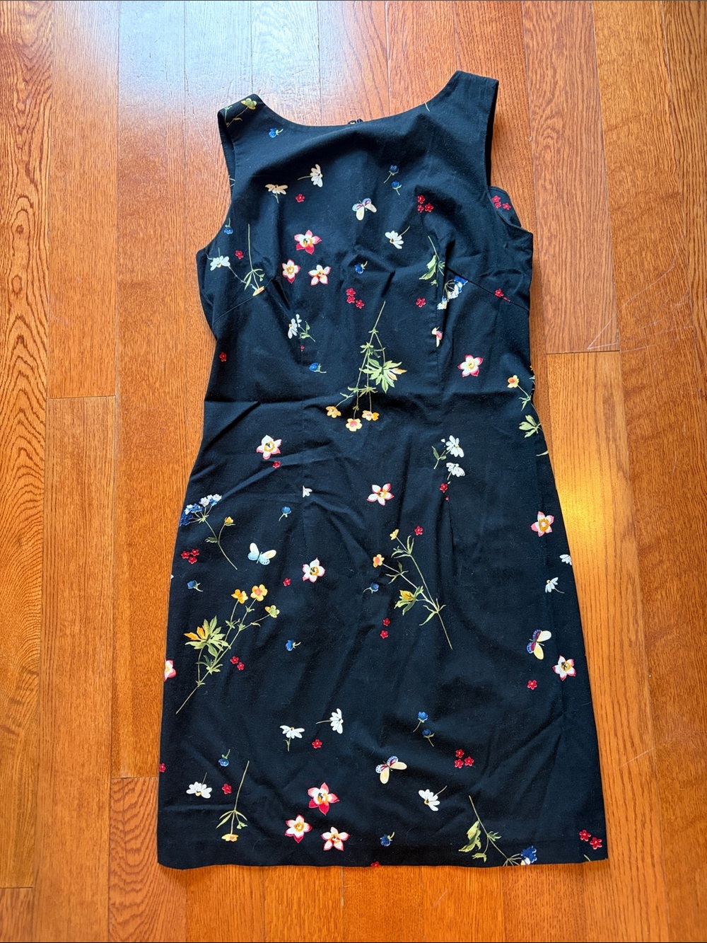 VTG CDC Petites Black Sleeveless Floral Sheath Dress size 4 90s Ditsy